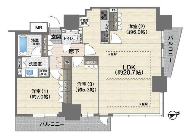 リバーガーデンタワー上町台筆ヶ崎 13階 3LDK 物件詳細