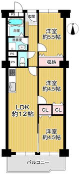 春日丘グリーンハイツＢ棟 3LDK、価格1550万円、専有面積60.5m<sup>2</sup>、バルコニー面積7.25m<sup>2</sup> 