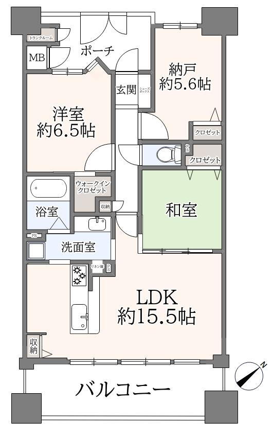 キングマンション大阪ベイ 2LDK+S（納戸）、価格3780万円、専有面積72.34m<sup>2</sup>、バルコニー面積13.6m<sup>2</sup> 