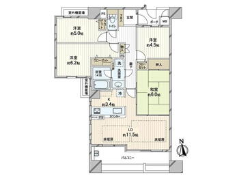 都島高倉ガーデンハウス 4LDK、価格4280万円、専有面積80.64m<sup>2</sup>、バルコニー面積13.88m<sup>2</sup> ４ＬＤＫの南西角部屋。玄関を出ると階段も至近にありマンションの出入りも楽々です。