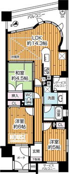 プロパレス北畠グラシオッソ 3LDK、価格3490万円、専有面積69.11m<sup>2</sup>、バルコニー面積12.59m<sup>2</sup> ◆南・東・西の三方角住戸!!<BR>◆南東・南西向きにリビングを配したワイドスパン!!!<BR>◆対面キッチン仕様です!!<BR>※　図面・区画図 と現況に相違がある場合、…