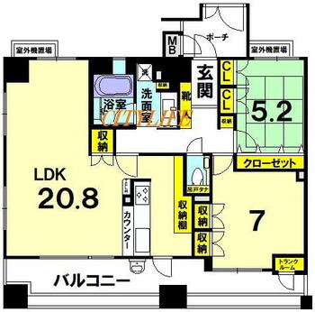 リソシエ・レスティーナ御所南 2LDK、価格8800万円、専有面積76.4m<sup>2</sup>、バルコニー面積17.64m<sup>2</sup> 