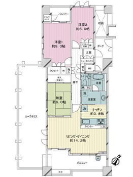 神戸海岸通ハーバーフラッツ８番館 3LDK、価格4100万円、専有面積87.76m<sup>2</sup>、バルコニー面積17.03m<sup>2</sup> 