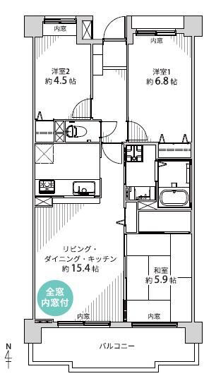 香櫨園フラットＢ棟 2階 3LDK 物件詳細