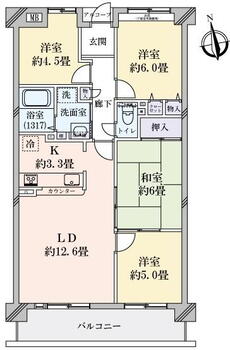 ユニライフ新田辺 4LDK、価格2980万円、専有面積75.72m<sup>2</sup>、バルコニー面積9.9m<sup>2</sup> 