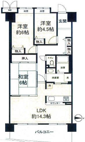 林間田園都市グリーンコート五番館 3LDK、価格650万円、専有面積74.4m<sup>2</sup>、バルコニー面積10.23m<sup>2</sup> 