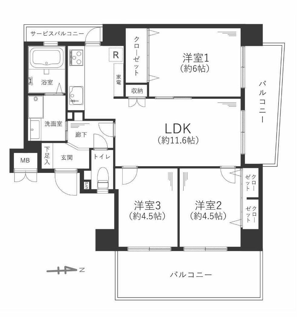 クラウンセゾン粉浜 2階 3LDK 物件詳細