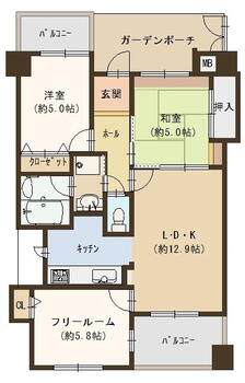 ワコーレエクセレント大開通 2LDK+S（納戸）、価格2580万円、専有面積62.85m<sup>2</sup>、バルコニー面積8.76m<sup>2</sup> ワコーレエクセレント大開通