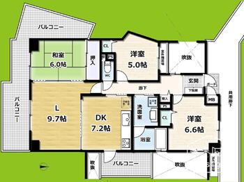 ローレルスクエア木津川台第Ⅱ期９番館 3LDK、価格1480万円、専有面積75.41m<sup>2</sup>、バルコニー面積26.73m<sup>2</sup> 