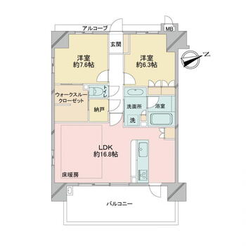 ルネ三田駅前ハートシティ 2LDK、価格4380万円、専有面積72.75m<sup>2</sup> 全居室6.0帖以上の広さが確保された住まい◎家族団欒の時間も、プライベートタイムも、ゆったり過ごすことができそうです。全居室に収納が設けられているため、居住空間を有効活用いただけます。