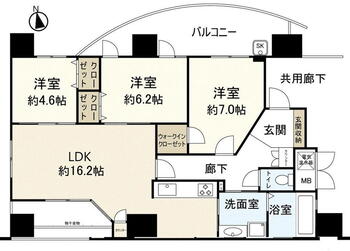 リアージュ宝塚 3LDK、価格4480万円、専有面積80.02m<sup>2</sup>、バルコニー面積18.39m<sup>2</sup> 間取図