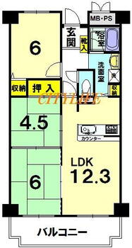 八瀬鱒乃坊アーバンコンフォート 3LDK、価格1680万円、専有面積63.78m<sup>2</sup>、バルコニー面積9.7m<sup>2</sup> 