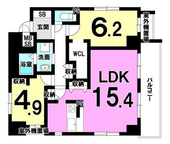 ライオンズマンション東洞院五条 2LDK、価格6380万円、専有面積64.71m<sup>2</sup>、バルコニー面積8.61m<sup>2</sup> 