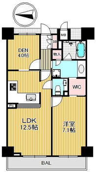 エスリード西本町 1LDK+S（納戸）、価格3800万円、専有面積54m<sup>2</sup>、バルコニー面積6.17m<sup>2</sup> バルコニー西向き