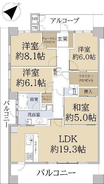 藤和宝塚武庫山ホームズ 4LDK、価格4580万円、専有面積104.85m<sup>2</sup>、バルコニー面積28.15m<sup>2</sup> 