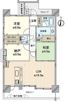 アワーズ四条烏丸 2LDK+S、価格6890万円、専有面積71.23m<sup>2</sup>、バルコニー面積11.84m<sup>2</sup> 間取