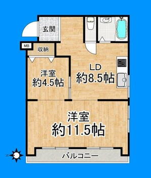 シャトー堺 2LDK、価格699万円、専有面積47m<sup>2</sup>、バルコニー面積9m<sup>2</sup> 全部屋洋室の3DKです。