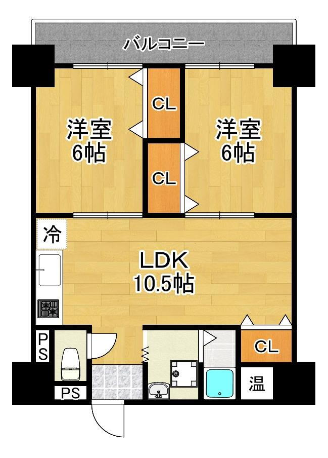 ＰＳハイツ 2LDK、価格880万円、専有面積52.39m<sup>2</sup>、バルコニー面積8m<sup>2</sup> 