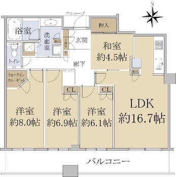 ジオタワー宝塚ＷＥＳＴ 4LDK、価格6080万円、専有面積96.61m<sup>2</sup>、バルコニー面積20.14m<sup>2</sup> 