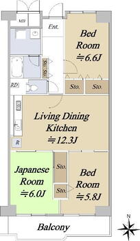 日興あやめ池スカイマンション 3LDK、価格780万円、専有面積71.16m<sup>2</sup>、バルコニー面積7.99m<sup>2</sup> 