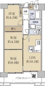 ハイネスヴェルデ岸和田 3LDK、価格1350万円、専有面積57.39m<sup>2</sup>、バルコニー面積9.67m<sup>2</sup> 