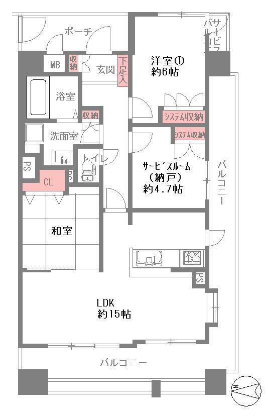 ヴァンデュール新大阪ＣｉｔｙＬｉｆｅ　３０３号室 2LDK+S（納戸）、価格4298万円、専有面積69.59m<sup>2</sup>、バルコニー面積25.47m<sup>2</sup> 