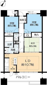 ローレルコート神戸海岸通 3LDK、価格3600万円、専有面積70.06m<sup>2</sup>、バルコニー面積11.84m<sup>2</sup> 