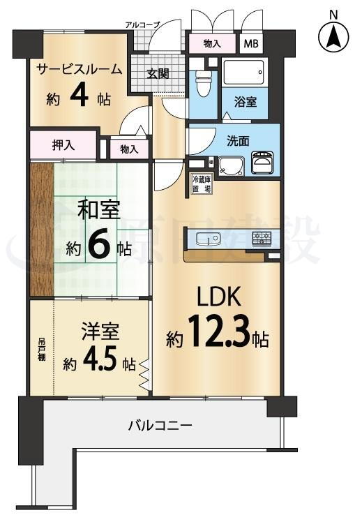 レックスガーデン西大寺 2LDK+S（納戸）、価格1650万円、専有面積61.69m<sup>2</sup>、バルコニー面積10.67m<sup>2</sup> ■南向きバルコニーで日当たりの良いお部屋です。バルコニー側には高い建物がない為、開放感があります♪