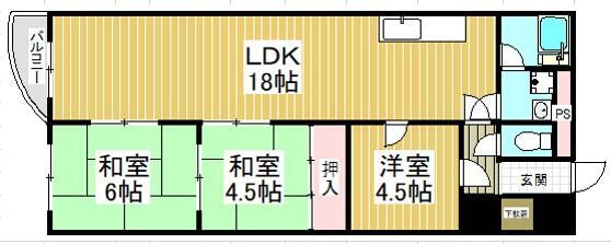 ［新着！］ネオライフ枚方マンション上層７階部分（即入居可能！） 3LDK、価格1600万円、専有面積70.81m<sup>2</sup>、バルコニー面積4.85m<sup>2</sup> 概略間取り図面です。