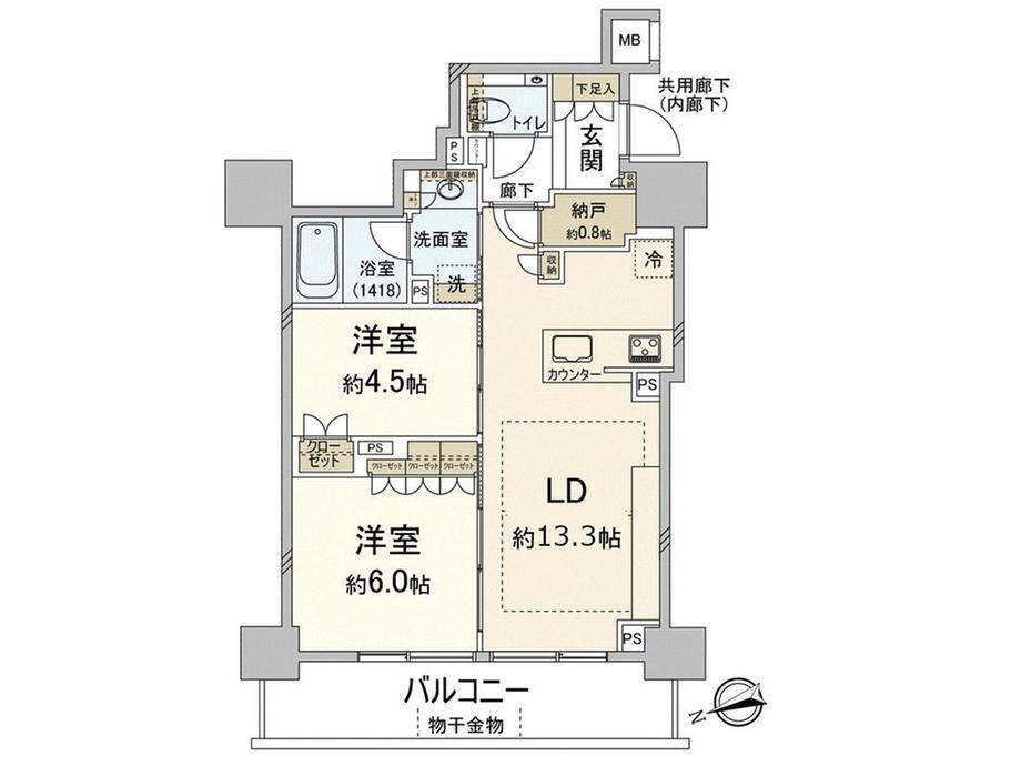 シティタワー天王寺 2LDK、価格7980万円、専有面積55.34m<sup>2</sup>、バルコニー面積9.81m<sup>2</sup> 各居室に収納があるため、整理整頓しやすくお部屋の見た目もスッキリします
