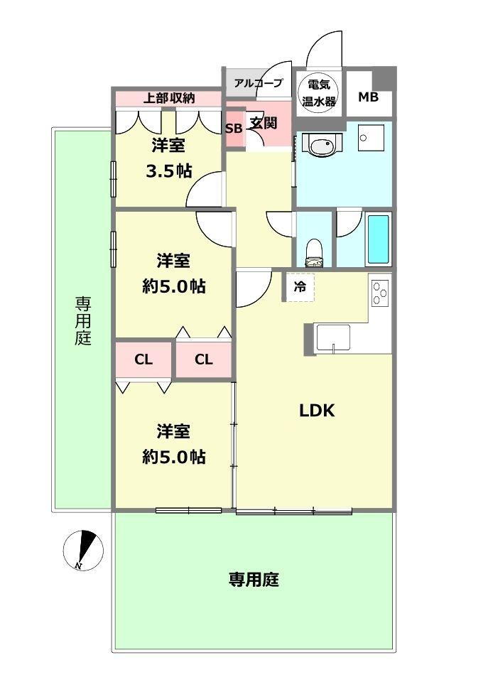 進和北楠アーバンライフ 3LDK、価格2698万円、専有面積61.56m<sup>2</sup>、バルコニー面積33.16m<sup>2</sup> 