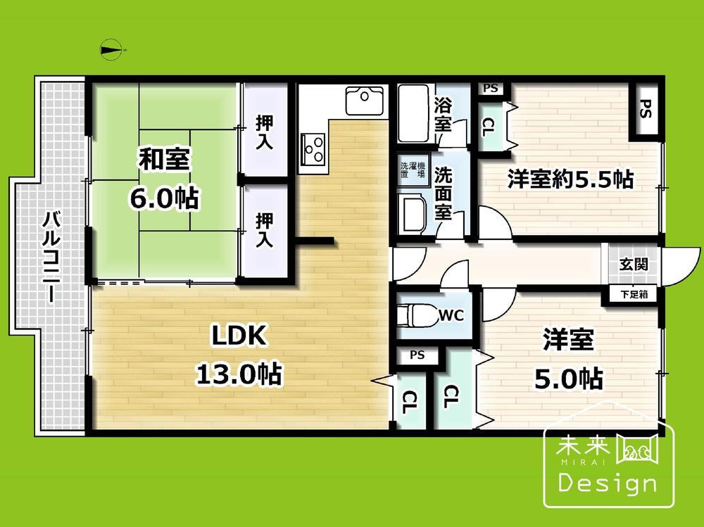 グラン・ドムール宇治木幡 3LDK、価格1580万円、専有面積70.2m<sup>2</sup>、バルコニー面積8.6m<sup>2</sup> 