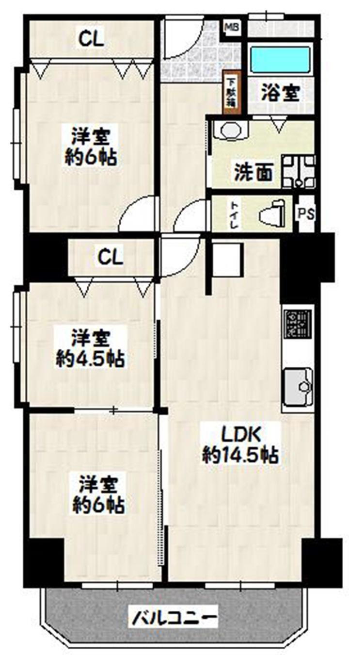 サンハイツ甲南 3LDK、価格2430万円、専有面積69.81m<sup>2</sup>、バルコニー面積5.65m<sup>2</sup> 新生活にふさわしい、キレイなお部屋をご用意しています。