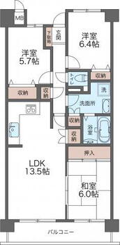 グローバル飾磨 3LDK、価格650万円、専有面積71.35m<sup>2</sup>、バルコニー面積9.15m<sup>2</sup> 