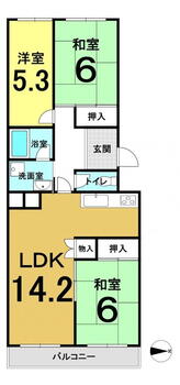 塚口ハウス 3LDK、価格599万円、専有面積71.32m<sup>2</sup>、バルコニー面積6.84m<sup>2</sup> 間取図