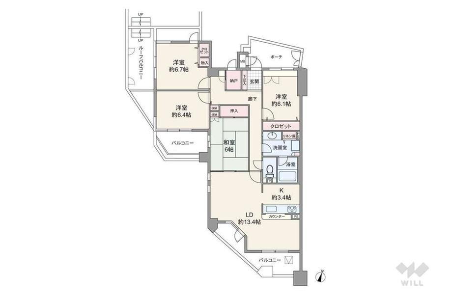 ファミール花屋敷 4階 4LDK 物件詳細