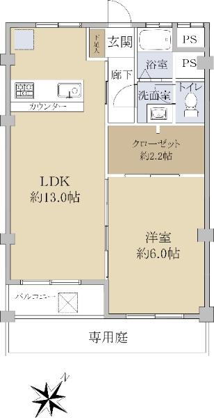 甲子園第八コーポラスＡ棟 1LDK、価格1480万円、専有面積58.59m<sup>2</sup> 