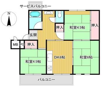 宮路池住宅　８号棟 3DK、価格580万円、専有面積61.71m<sup>2</sup>、バルコニー面積2.3m<sup>2</sup> ・南向きの角部屋、和室が3室と畳のお部屋がお好きな方にオススメです。