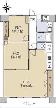 ユニハイム土佐堀 1LDK+S、価格3180万円、専有面積65.84m<sup>2</sup>、バルコニー面積8.19m<sup>2</sup> 