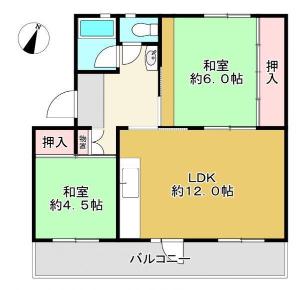男山第３住宅２０７号棟　２階部分 2階 2LDK 物件詳細