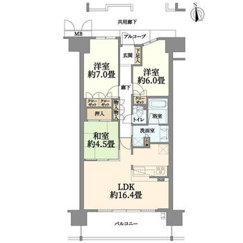 ローレルコート宝塚武庫川町 3LDK、価格3680万円、専有面積75.53m<sup>2</sup>、バルコニー面積11.97m<sup>2</sup> 間取り図