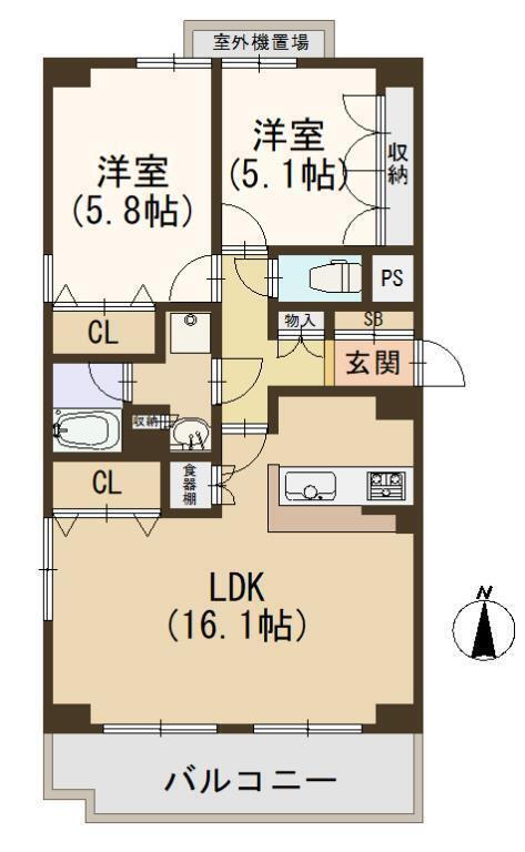 ベル・アーバニティ東大阪 2LDK、価格2280万円、専有面積58.47m<sup>2</sup>、バルコニー面積7.29m<sup>2</sup> LDK＆バルコニーが南側に面す、明るい住まい。全居室収納を備え、広々とした住空間でお過ごしいただけます。各洋室は振り分けタイプで、プライベートタイムをゆったり過ごすことができ…