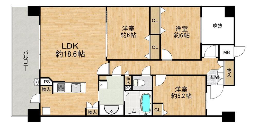 コートブランシュ富雄 3LDK、価格3190万円、専有面積81.16m<sup>2</sup>、バルコニー面積13.5m<sup>2</sup> のお部屋です！