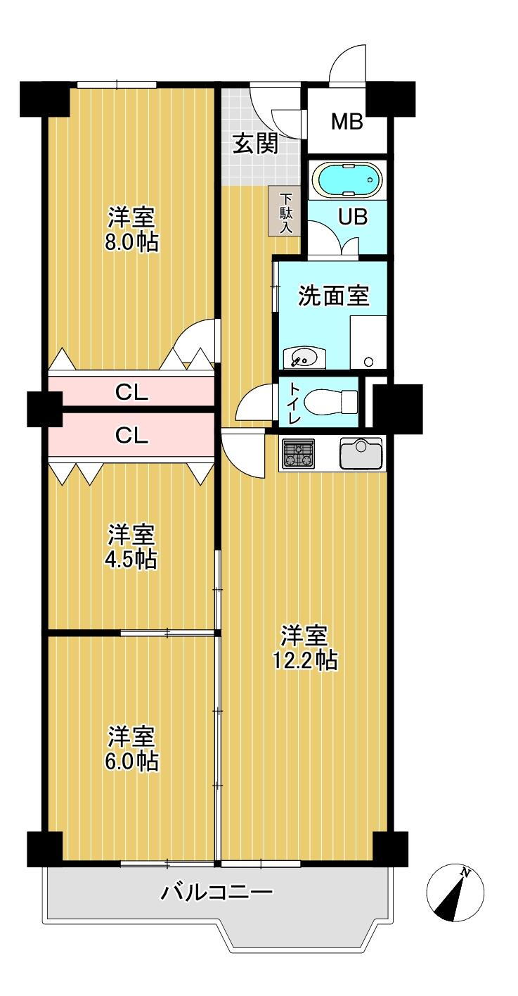 イトーピア向日マンションＡ棟７階部分 3LDK、価格1550万円、専有面積69.45m<sup>2</sup>、バルコニー面積6.53m<sup>2</sup> ご家族様から単身の方まで使いやすい3LDKの間取りです☆最上階につき温かい陽光も差し込み、風通しも良好です。