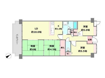 ラヴェニール宝塚中山台ドゥジェーム 4LDK、価格1280万円、専有面積72.16m<sup>2</sup>、バルコニー面積14.19m<sup>2</sup> 