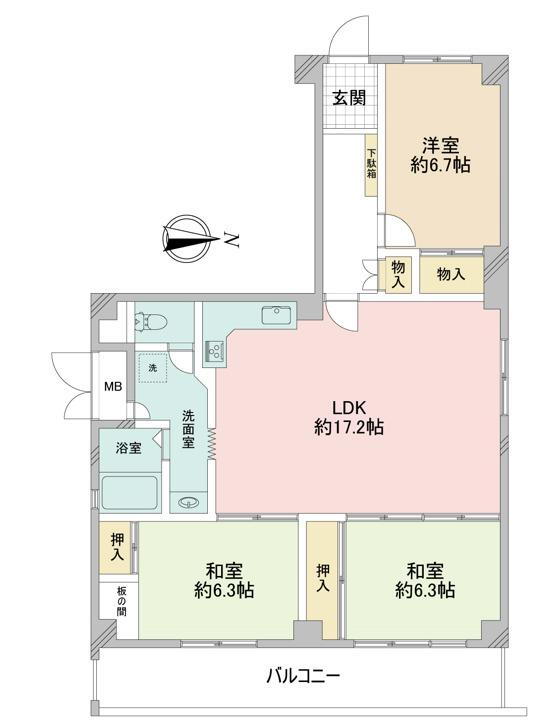 シーアイマンション第３夙川 3LDK、価格1450万円、専有面積88.5m<sup>2</sup>、バルコニー面積13.5m<sup>2</sup> 開放感のあるLDK
