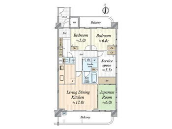 御所西勘解由小路アーバンライフ 3LDK+S、価格8480万円、専有面積93.15m<sup>2</sup>、バルコニー面積20.59m<sup>2</sup> 間取り