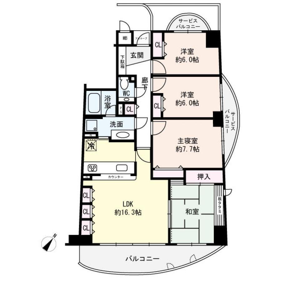 藤和箕面ホームズＡ棟 4LDK、価格4480万円、専有面積98.07m<sup>2</sup>、バルコニー面積12.22m<sup>2</sup> 日当たり良好な南東向き角住戸です。全居室6.0帖以上のゆとりある広さ。室内各所に収納があり、住空間をすっきりと保つことができます。各洋室・和室は隣接する他住戸がなく、室内で…