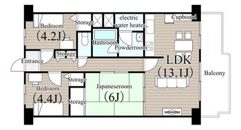 梅小路スカイハイツＢ棟 3LDK、価格1899万円、専有面積69.3m<sup>2</sup>、バルコニー面積8.5m<sup>2</sup> 