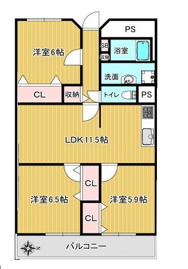 鶴見緑地コーポ 8階 3LDK 物件詳細